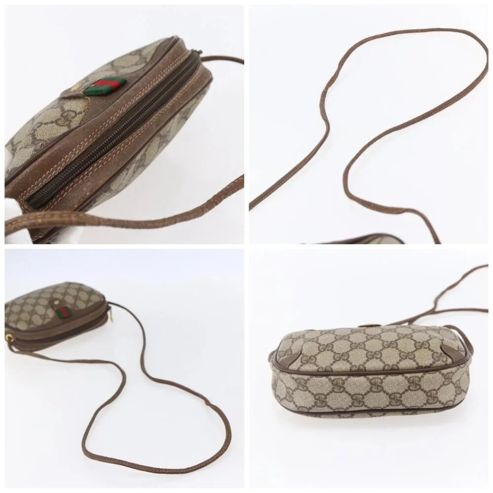 GUCCI GG Supreme Web Sherry Line Bag PVC Beige Gold - Picture 15 of 16